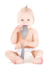 Image showing baby boy with big spoon