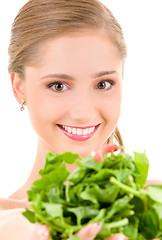 Image showing happy woman with spinach