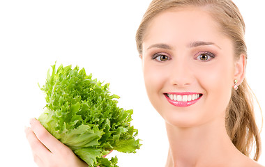 Image showing happy woman with lettuce