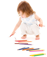 Image showing little girl with color pencils