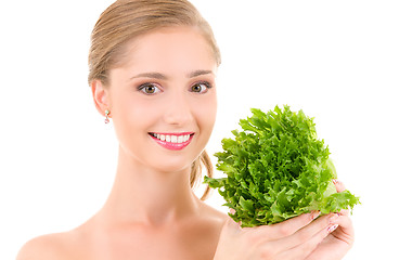 Image showing happy woman with lettuce