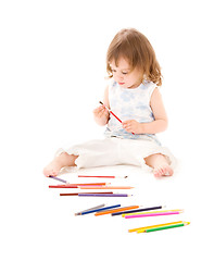 Image showing little girl with color pencils