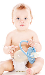 Image showing baby boy with big pacifier