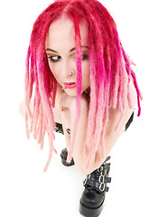 Image showing pink hair girl in high boots