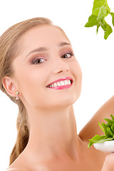 Image showing happy woman with spinach