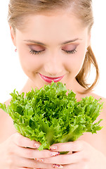 Image showing happy woman with lettuce