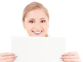 Image showing happy girl with blank board