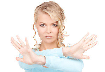 Image showing woman making stop gesture