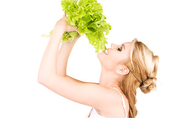 Image showing happy woman with lettuce