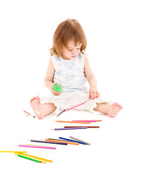 Image showing little girl with color pencils