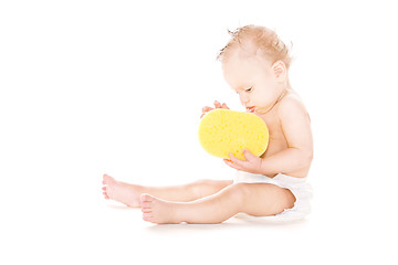 Image showing baby boy with sponge