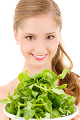 Image showing happy woman with spinach