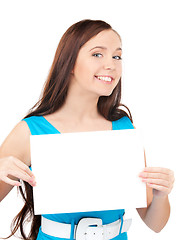 Image showing happy girl with blank board