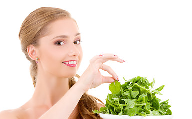 Image showing happy woman with spinach