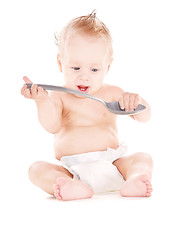 Image showing baby boy with big spoon