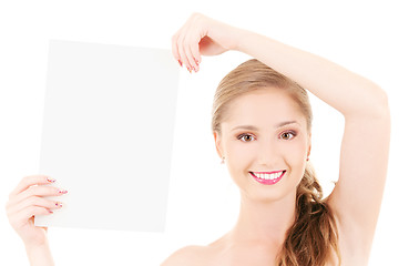 Image showing happy girl with blank board