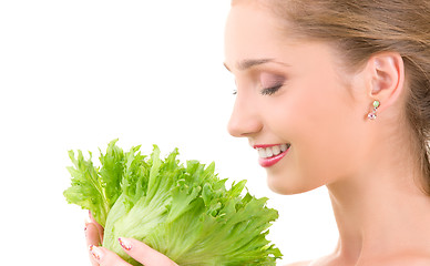 Image showing happy woman with lettuce