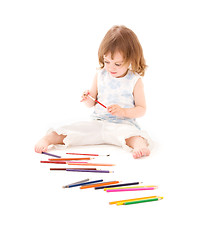 Image showing little girl with color pencils