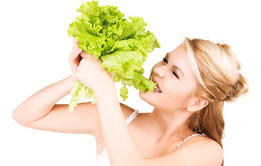 Image showing happy woman with lettuce