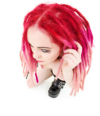 Image showing pink hair girl in high boots