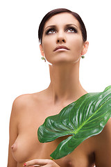 Image showing woman with green leaf