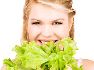 Image showing happy woman with lettuce