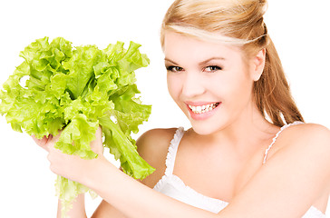 Image showing happy woman with lettuce