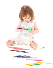 Image showing little girl with color pencils