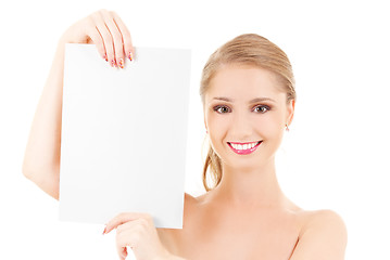 Image showing happy girl with blank board