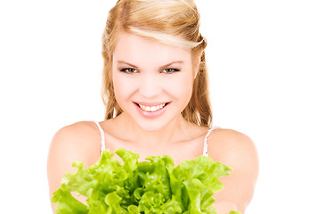 Image showing happy woman with lettuce