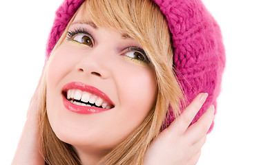 Image showing happy teenage girl in hat