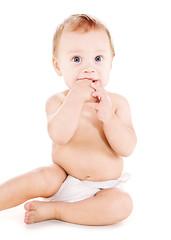 Image showing sitting baby boy in diaper