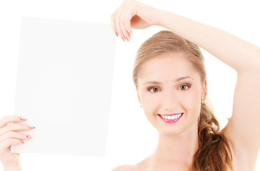 Image showing happy girl with blank board