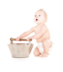 Image showing baby boy with wash-tub