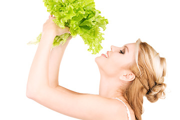 Image showing happy woman with lettuce