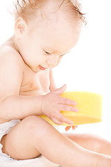 Image showing baby boy with sponge