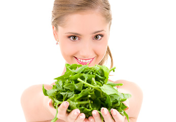 Image showing happy woman with spinach