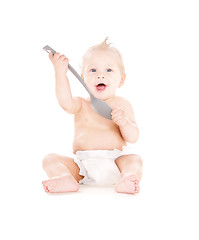 Image showing baby boy with big spoon