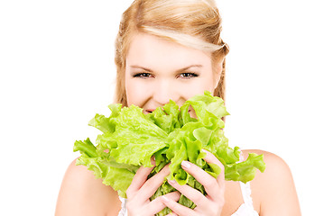 Image showing happy woman with lettuce