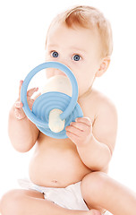 Image showing baby boy with big pacifier