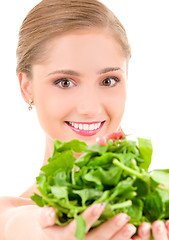 Image showing happy woman with spinach