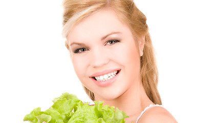 Image showing happy woman with lettuce