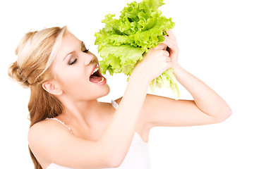 Image showing happy woman with lettuce