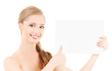 Image showing happy girl with blank board