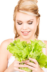 Image showing happy woman with lettuce