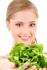 Image showing happy woman with spinach