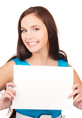 Image showing happy girl with blank board