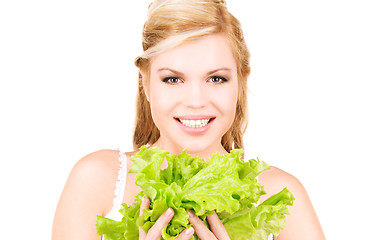 Image showing happy woman with lettuce