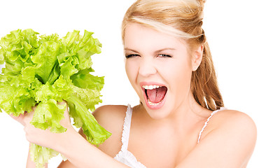 Image showing happy woman with lettuce