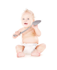 Image showing baby boy with big spoon